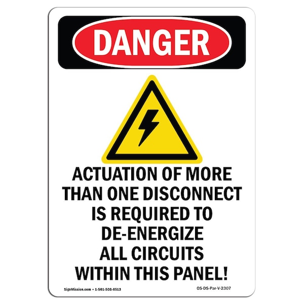 Safety Sign, OSHA Danger, 5" Height, Actuation Of More, Portrait, 10PK